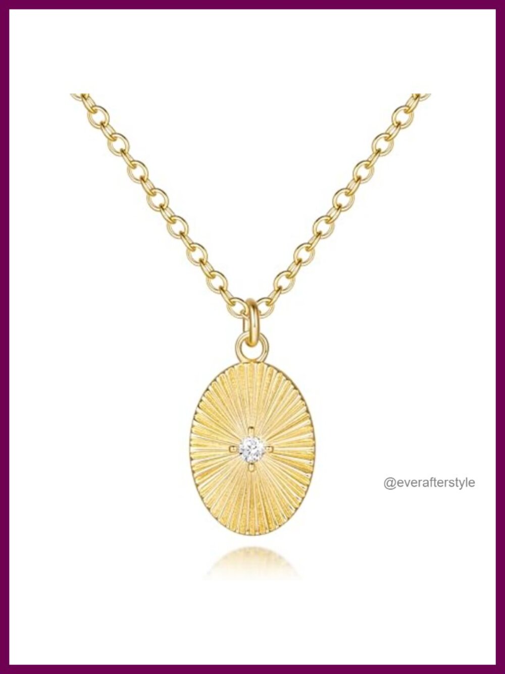 14K Gold Oval Pendant Necklace with Cubic Zirconia for Women
